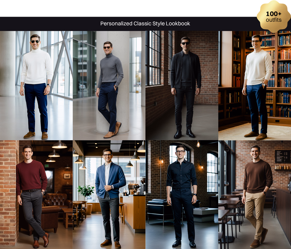 Men's personalized classic style aesthetic digital lookbook - see yourself in 100+ professional outfits